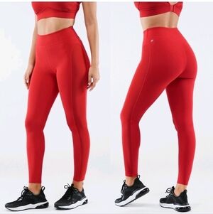 Fabletics Pure Luxe Red Sheer Side Mesh Cropped Workout Leggings 2x